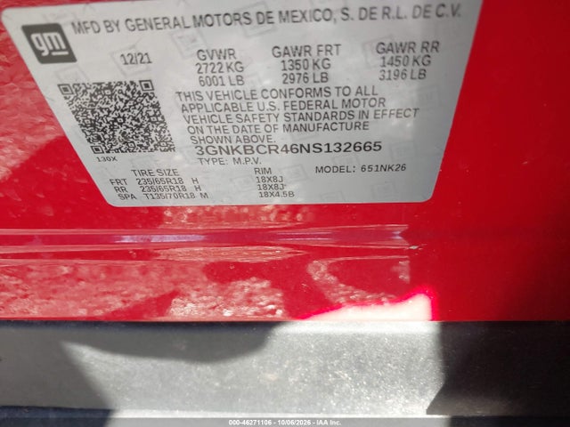 Aukcja sprzedaży 2022 Chevrolet Blazer Fwd 2lt, vin: 3GNKBCR46NS132665, numer aukcji: 46271106