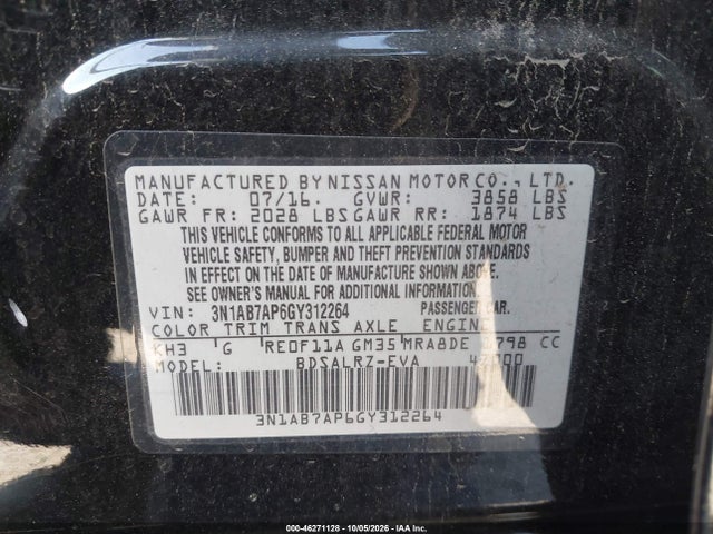 3N1AB7AP6GY312264 Nissan SENTRA SR