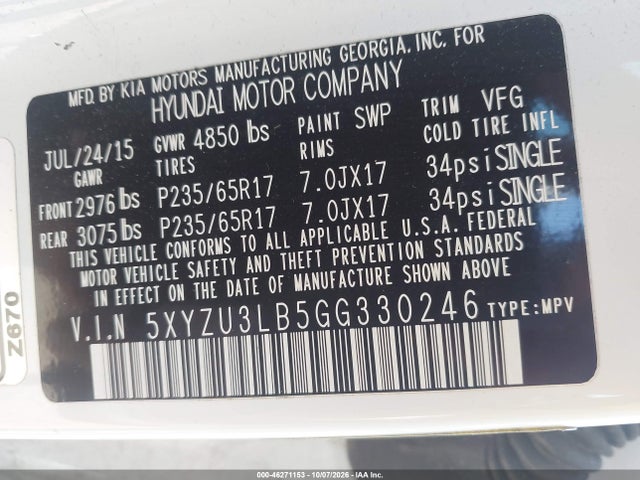 5XYZU3LB5GG330246 Hyundai Santa Fe Sport 2.4l