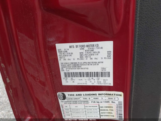 Продаж на аукціоні авто 2014 Ford F-150 Xlt, vin: 1FTFW1EFXEFA83792, номер лоту: 46271155