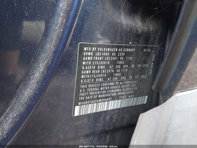 Продаж на аукціоні авто 2016 Volkswagen Tiguan S, vin: WVGBV7AXXGW590497, номер лоту: 46271179