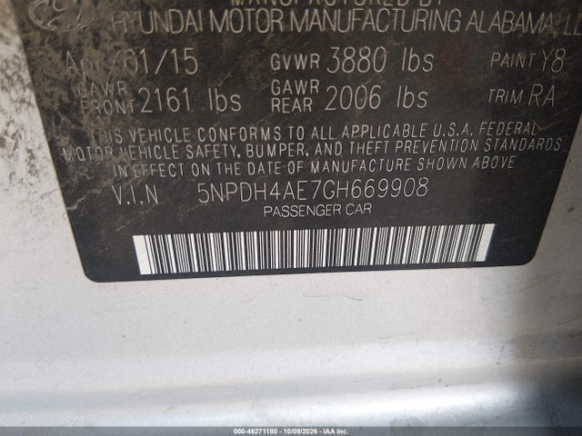 5NPDH4AE7GH669908 Hyundai ELANTRA SE