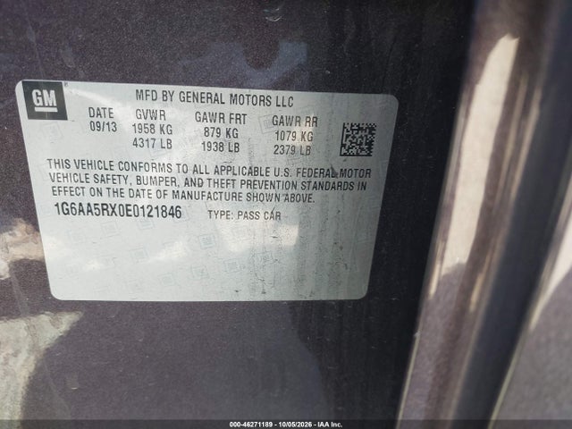 2014 Cadillac Ats Standard მანქანა იყიდება აუქციონზე, vin: 1G6AA5RX0E0121846, აუქციონის ნომერი: 46271189