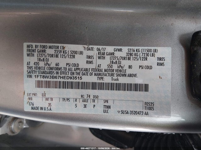 2017 Ford F-350 Xlt მანქანა იყიდება აუქციონზე, vin: 1FT8W3B67HED93515, აუქციონის ნომერი: 46271217