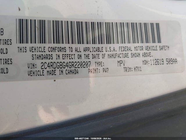 2016 Dodge Grand Caravan American Value Pkg მანქანა იყიდება აუქციონზე, vin: 2C4RDGBG4GR220207, აუქციონის ნომერი: 46271246
