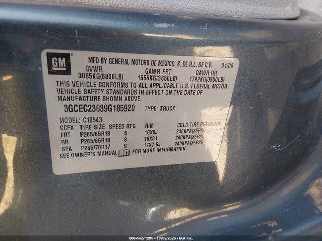 Aukcja sprzedaży 2009 Chevrolet Silverado 1500 Lt, vin: 3GCEC23039G185920, numer aukcji: 46271295