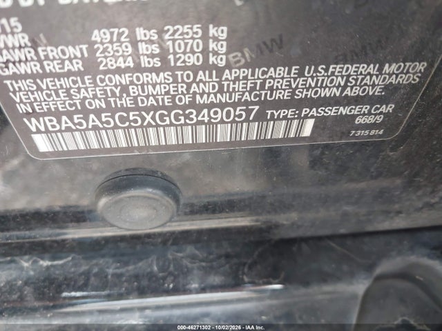 46271302 :رقم المزاد ، WBA5A5C5XGG349057 vin ، 2016 Bmw 528i مزاد بيع