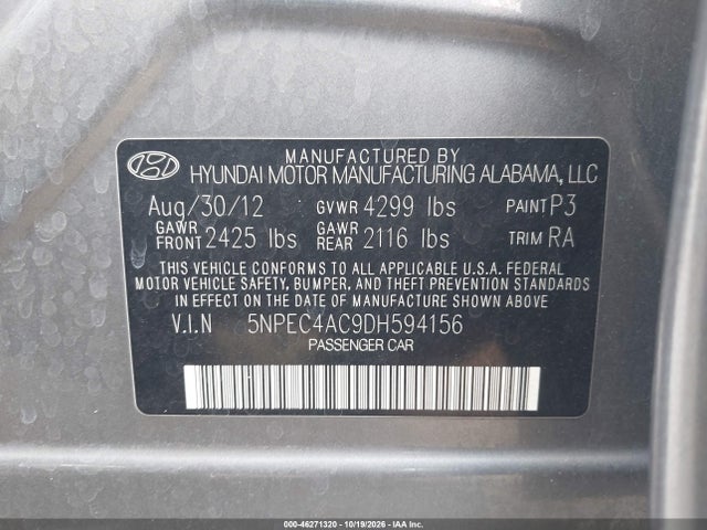 46271320 :رقم المزاد ، 5NPEC4AC9DH594156 vin ، 2013 Hyundai Sonata Limited مزاد بيع