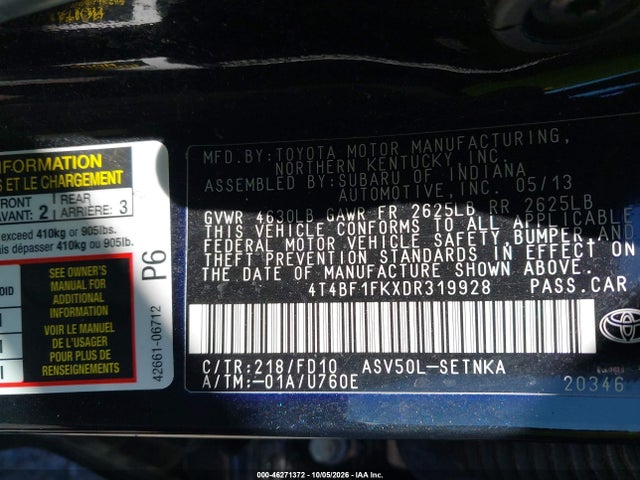 Продаж на аукціоні авто 2013 Toyota Camry Le, vin: 4T4BF1FKXDR319928, номер лоту: 46271372