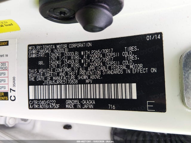 46271381 :رقم المزاد ، JTEBU5JR9E5170838 vin ، 2014 Toyota 4runner Trail مزاد بيع