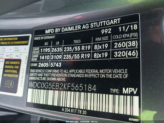 Aukcja sprzedaży 2019 Mercedes-benz Glc 350e 4matic, vin: WDC0G5EB2KF565184, numer aukcji: 46271398