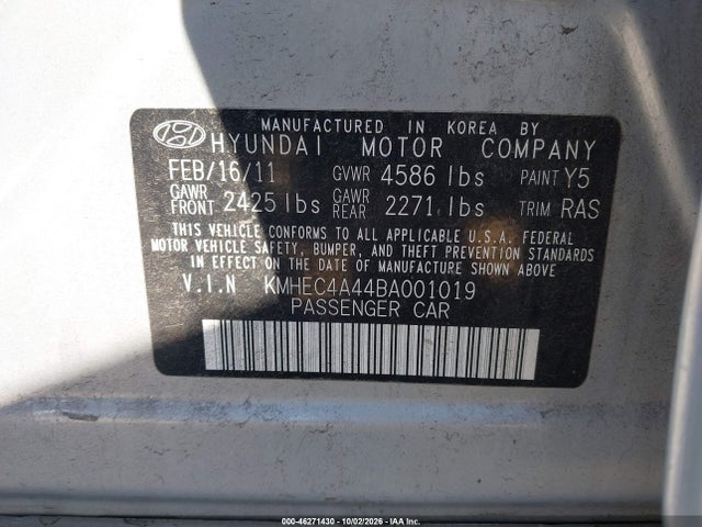 46271430 :رقم المزاد ، KMHEC4A44BA001019 vin ، 2011 Hyundai Sonata Hybrid مزاد بيع