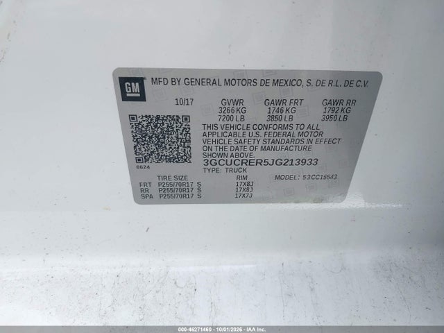 Aukcja sprzedaży 2018 Chevrolet Silverado 1500 1lt, vin: 3GCUCRER5JG213933, numer aukcji: 46271460