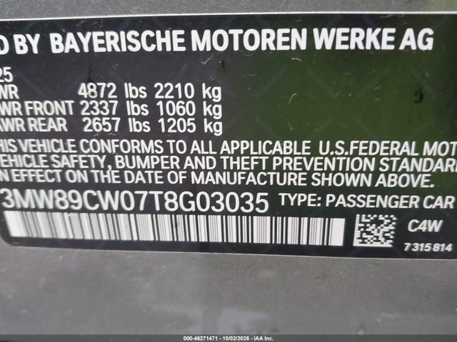 46271471 :رقم المزاد ، 3MW89CW07T8G03035 vin ، 2026 Bmw 330i Xdrive Na مزاد بيع