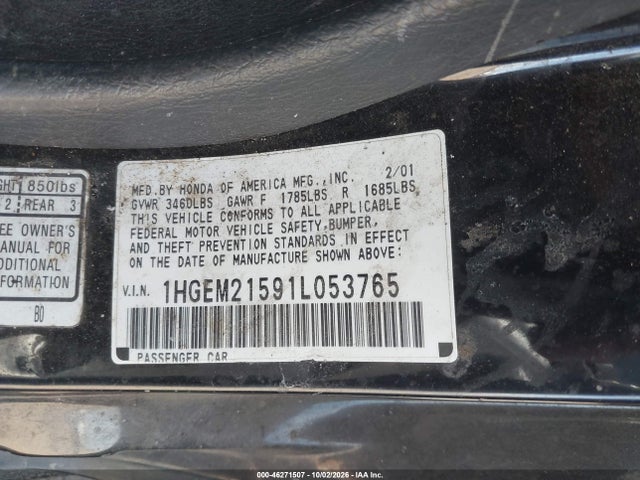 Продажа на аукционе авто 2001 Honda Civic Lx, vin: 1HGEM21591L053765, номер лота: 46271507