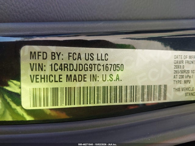 46271545 :رقم المزاد ، 1C4RDJDG9TC167050 vin ، 2026 Dodge Durango Gt Awd مزاد بيع