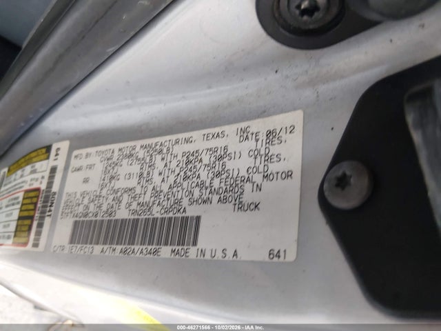 Aukcja sprzedaży 2012 Toyota Tacoma Prerunner, vin: 5TFTX4GN0CX012503, numer aukcji: 46271566