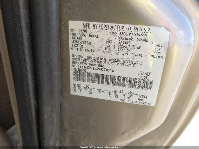 2002 Ford F-250 Lariat/xl/xlt მანქანა იყიდება აუქციონზე, vin: 1FTNX21L42EC74216, აუქციონის ნომერი: 46271575