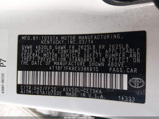 Продаж на аукціоні авто 2014 Toyota Camry Se, vin: 4T1BF1FK8EU386815, номер лоту: 46271587