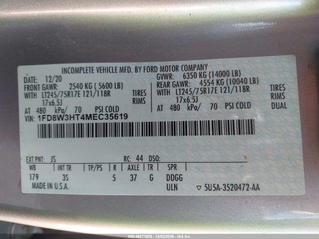 Продаж на аукціоні авто 2021 Ford F-350 Chassis Xlt, vin: 1FD8W3HT4MEC35619, номер лоту: 46271625