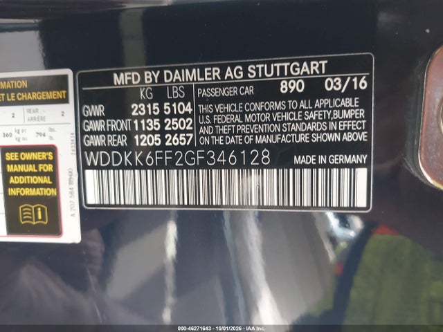 Aukcja sprzedaży 2016 Mercedes-benz E 400, vin: WDDKK6FF2GF346128, numer aukcji: 46271643