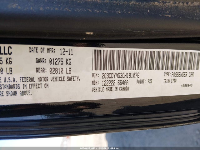 Продаж на аукціоні авто 2012 Dodge Challenger Sxt, vin: 2C3CDYAG3CH181076, номер лоту: 46271662
