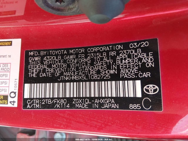 Продаж на аукціоні авто 2020 Toyota C-hr Xle, vin: JTNKHMBX5L1082725, номер лоту: 46271679