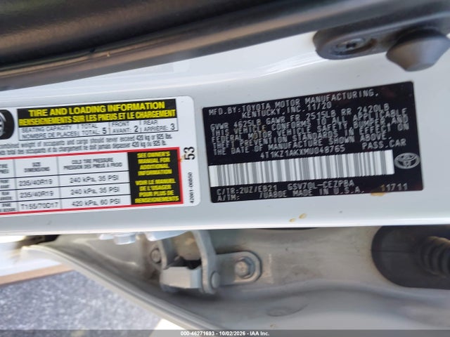 Продаж на аукціоні авто 2021 Toyota Camry Trd, vin: 4T1KZ1AKXMU048765, номер лоту: 46271693