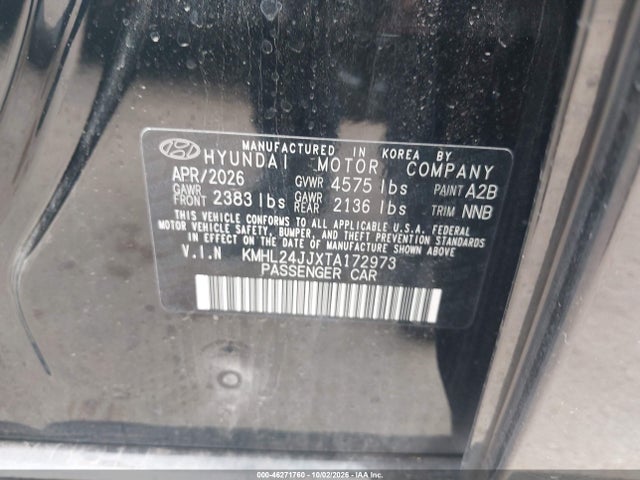 Продажа на аукционе авто 2026 Hyundai Sonata Hybrid Blue, vin: KMHL24JJXTA172973, номер лота: 46271760
