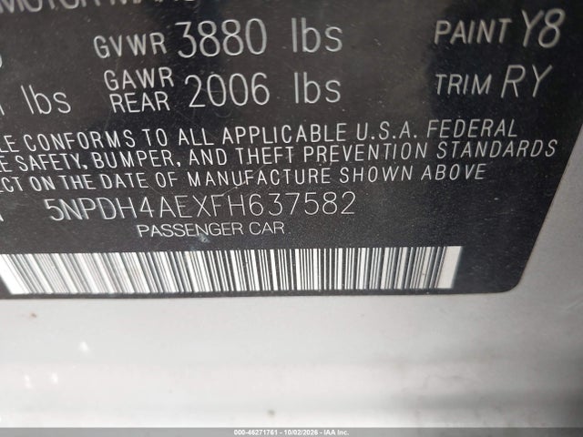 Продажа на аукционе авто 2015 Hyundai Elantra Se, vin: 5NPDH4AEXFH637582, номер лота: 46271761