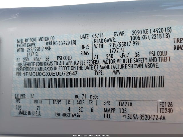 Ford ESCAPE SE 2014 1FMCU0GX0EUD72647 Image 9
