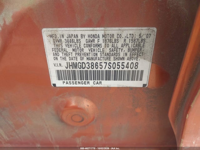 Продажа на аукционе авто 2007 Honda Fit Sport, vin: JHMGD38657S055408, номер лота: 46271778