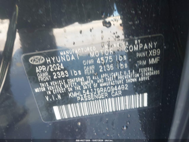 46271809 :رقم المزاد ، KMHL54JJ9RA094492 vin ، 2024 Hyundai Sonata Hybrid Limited مزاد بيع