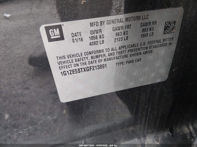 Продажа на аукционе авто 2016 Chevrolet Malibu 1lt, vin: 1G1ZE5STXGF213891, номер лота: 46271825