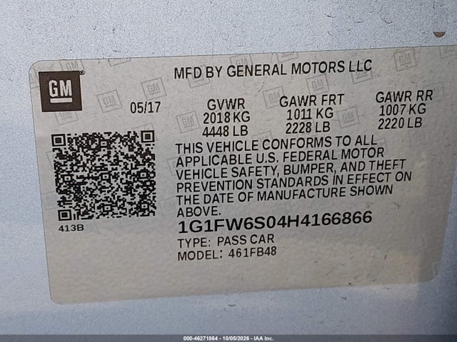 Aukcja sprzedaży 2017 Chevrolet Bolt Ev Lt, vin: 1G1FW6S04H4166866, numer aukcji: 46271864