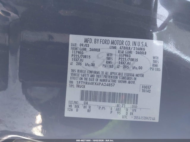 Aukcja sprzedaży 2004 Ford Ranger Xlt, vin: 1FTYR44EX4PA24857, numer aukcji: 46271880