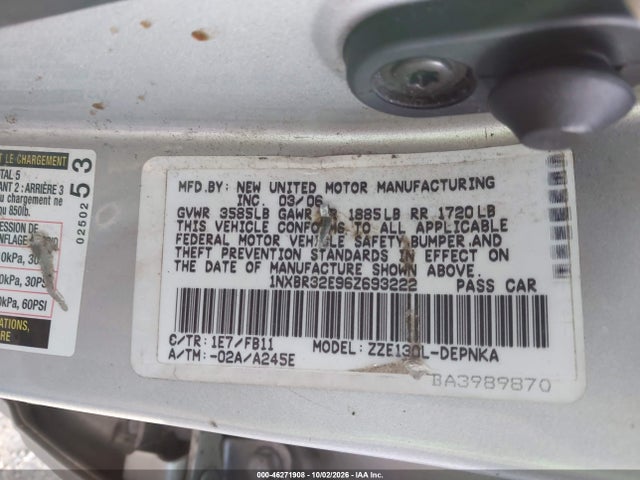 Продаж на аукціоні авто 2006 Toyota Corolla Le, vin: 1NXBR32E96Z693222, номер лоту: 46271908