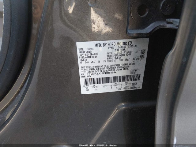 46271964 :رقم المزاد ، 2FMDK3JC9EBB65584 vin ، 2014 Ford Edge Sel مزاد بيع