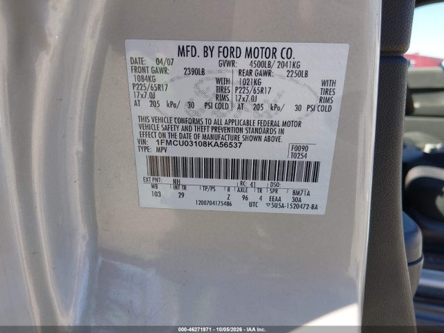 Продаж на аукціоні авто 2008 Ford Escape Xlt, vin: 1FMCU03108KA56537, номер лоту: 46271971