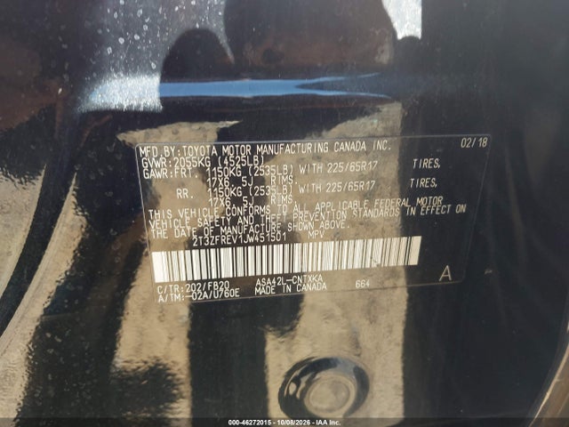 46272015 :رقم المزاد ، 2T3ZFREV1JW451501 vin ، 2018 Toyota Rav4 Le مزاد بيع