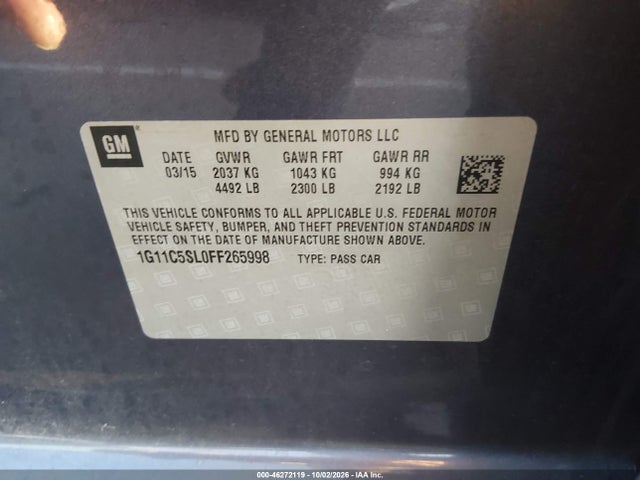 Chevrolet MALIBU 1LT 2015 1G11C5SL0FF265998 Image 9