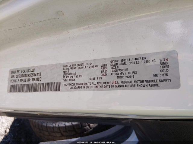 Продаж на аукціоні авто 2025 Ram Promaster 2500 Tradesman High Roof 159 Wb W/pass Seat, vin: 3C6LRVDGXSE514110, номер лоту: 46272121
