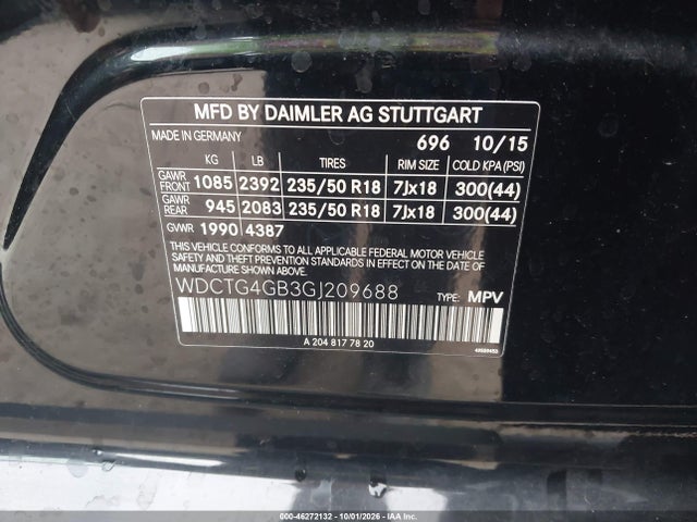 Продаж на аукціоні авто 2016 Mercedes-benz Gla 250 4matic, vin: WDCTG4GB3GJ209688, номер лоту: 46272132
