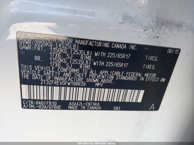 2T3ZFREV0FW198839 Toyota RAV4 LE