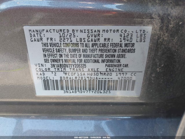 Продажа на аукционе авто 2026 Nissan Sentra Sr, vin: 3N1AB9DV7TY206325, номер лота: 46272209