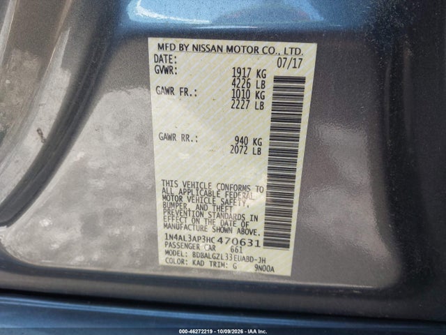 Aukcja sprzedaży 2017 Nissan Altima 2.5 S, vin: 1N4AL3AP3HC470631, numer aukcji: 46272219