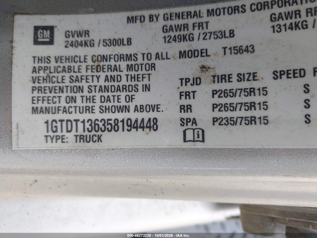 Aukcja sprzedaży 2005 Gmc Canyon Sle, vin: 1GTDT136358194448, numer aukcji: 46272230