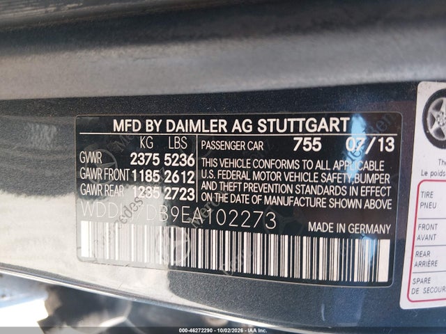 2014 Mercedes-benz Cls 550 მანქანა იყიდება აუქციონზე, vin: WDDLJ7DB9EA102273, აუქციონის ნომერი: 46272290