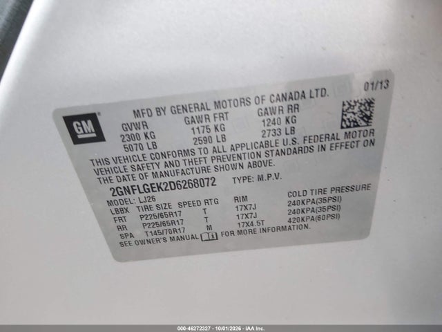 Продажа на аукционе авто 2013 Chevrolet Equinox Ltz, vin: 2GNFLGEK2D6268072, номер лота: 46272327