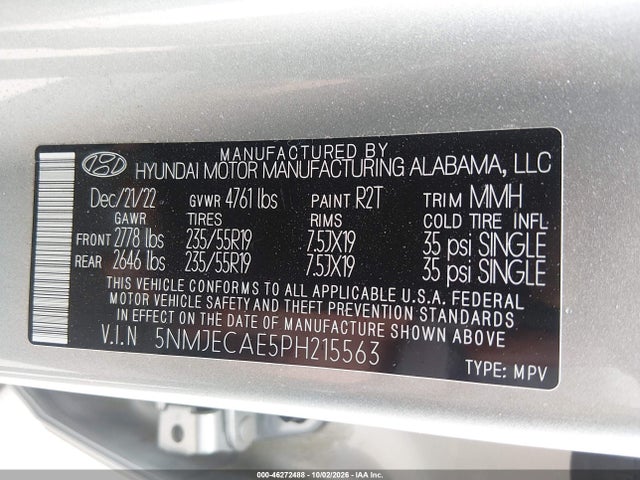 Продажа на аукционе авто 2023 Hyundai Tucson Limited, vin: 5NMJECAE5PH215563, номер лота: 46272488